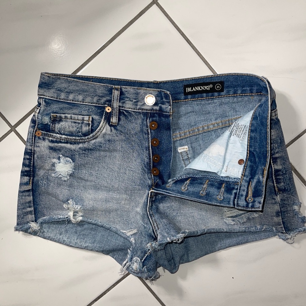 Blank NYC Distressed Light Blue Jean Shorts